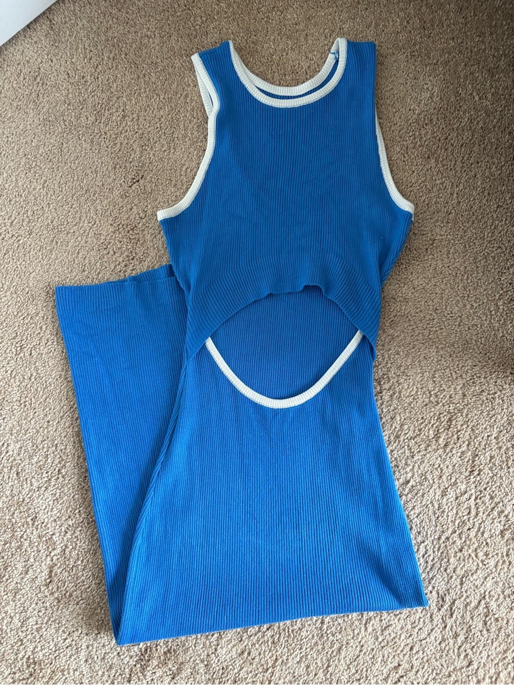 Royal Blue Cutout Halter Midi Dress with White Trim - Picture 3 of 3
